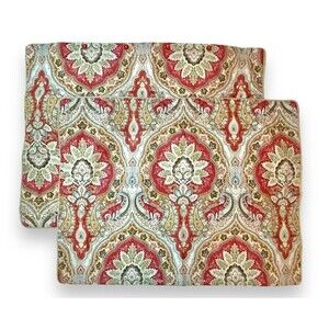 Pair ROSE TREE Harrogate Paisley Damask Pillow Shams Spice Gold Ivory